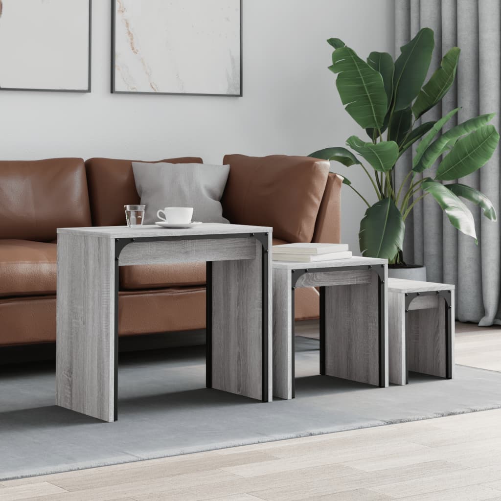3-delige Tafeltjesset bewerkt hout grijs sonoma – afbeelding 1