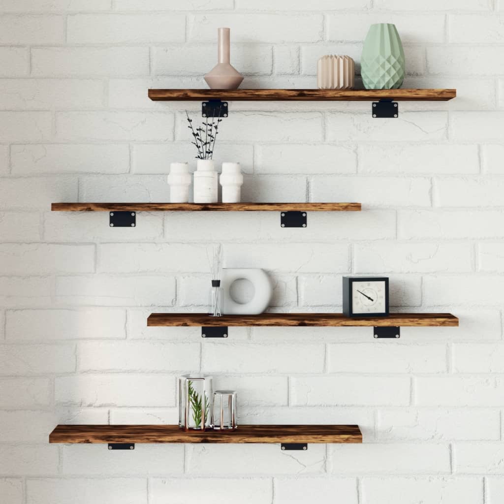 Wandschappen 4 st 60x10x1,5 cm bewerkt hout gerookt eikenkleur – afbeelding 1