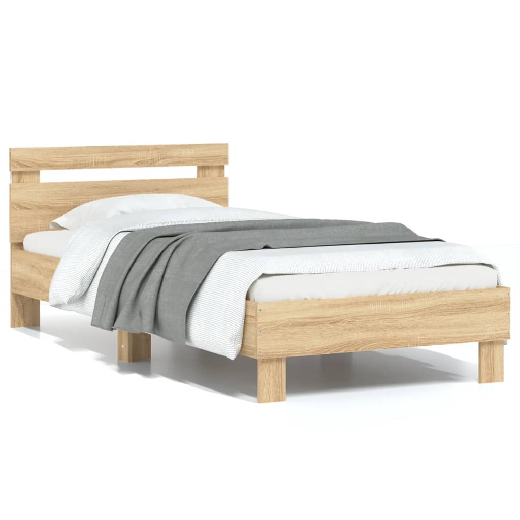 Bedframe met hoofdbord en LED sonoma eikenkleurig 75x190 cm