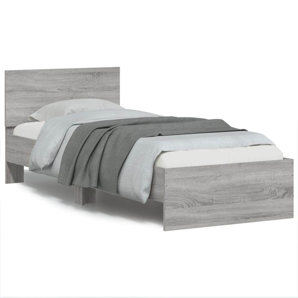 Bedframe met hoofdbord en LED grijs sonoma eikenkleur 75x190 cm – afbeelding 1