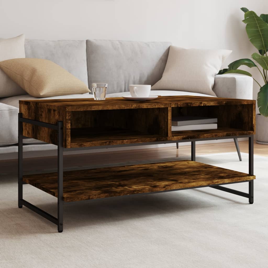 Salontafel 90x50x45 cm bewerkt hout gerookt eikenkleurig – afbeelding 1