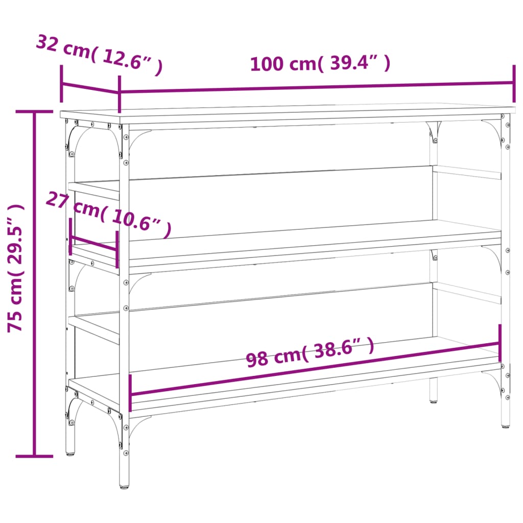 Wandtafel 100x32x75 cm bewerkt hout gerookt eikenkleurig – afbeelding 11