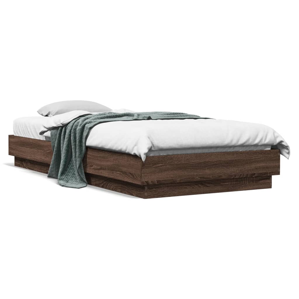 Bedframe met LED-verlichting bruin eikenkleurig 100x200 cm – afbeelding 1