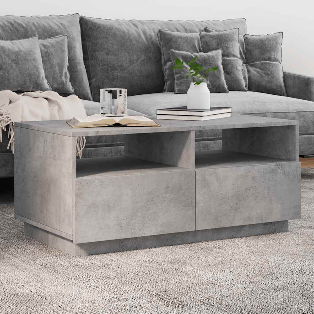 Salontafel met LED-verlichting 90x49x40 cm betongrijs – afbeelding 1