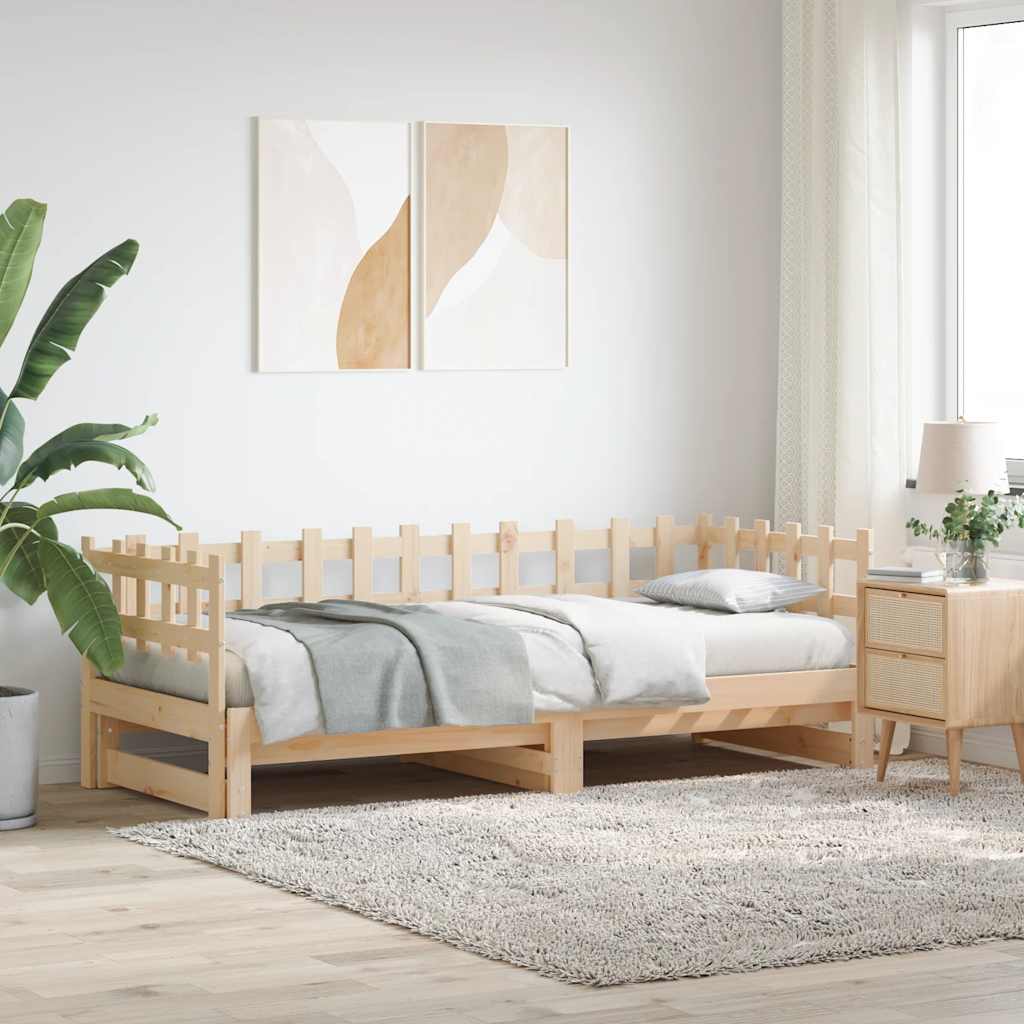 Slaapbank uitschuifbaar massief grenenhout 2x(90x200) cm – afbeelding 1