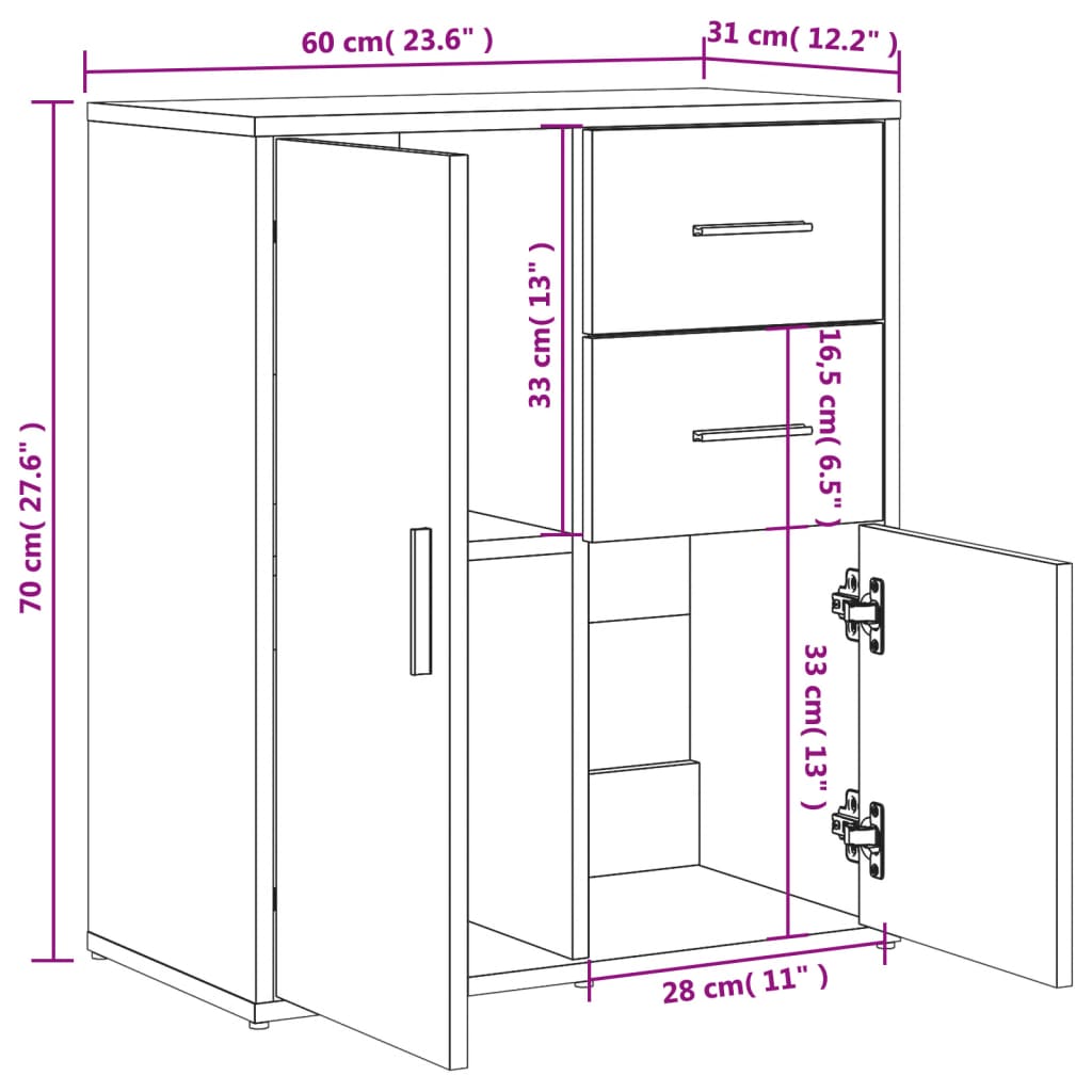 Dressoir 60x31x70 cm bewerkt hout sonoma eikenkleurig – afbeelding 11