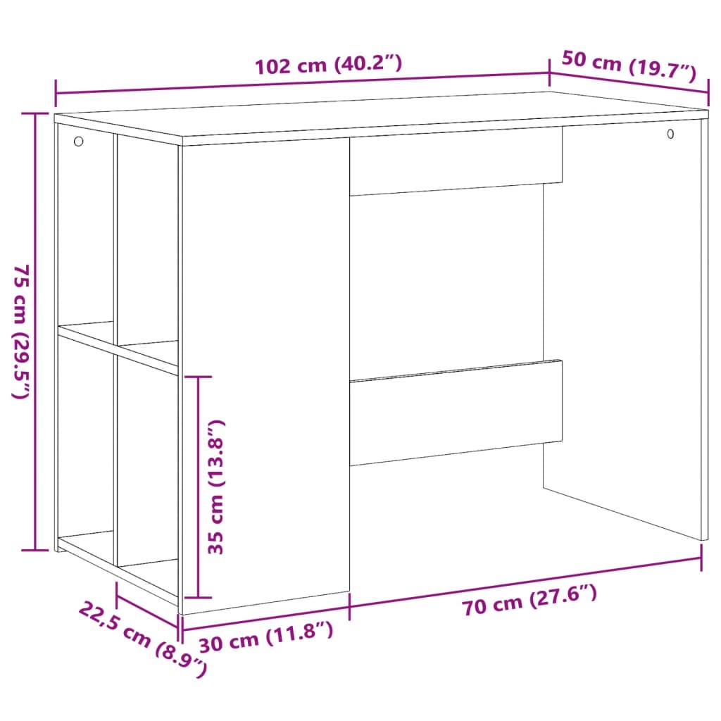 Bureau 102x50x75 cm bewerkt hout sonoma eikenkleurig – afbeelding 9