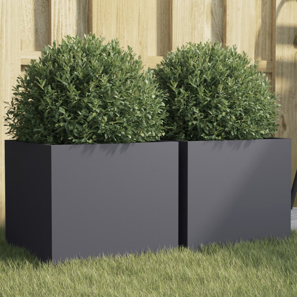 Plantenbakken 2 st 32x30x29 cm staal antracietkleurig – afbeelding 1