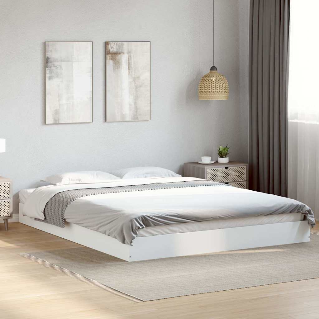 Bedframe bewerkt hout wit 150x200 cm – afbeelding 1