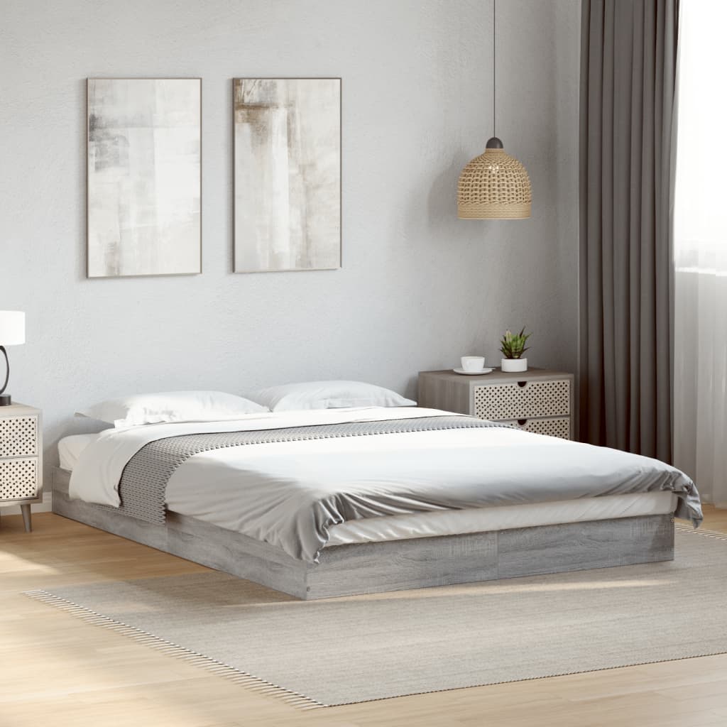 Bedframe bewerkt hout grijs sonoma eikenkleurig 140x200 cm – afbeelding 1