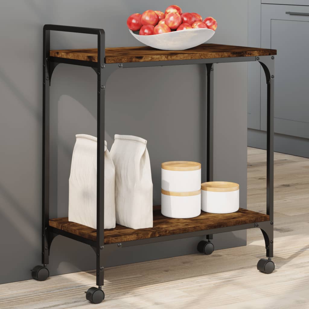 Keukentrolley 60,5x31x72,5 cm bewerkt hout gerookt eikenkleurig – afbeelding 1