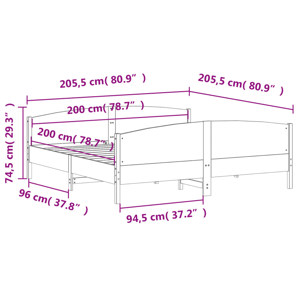 Bedframe met hoofdbord massief grenenhout wasbruin 200x200 cm – afbeelding 9