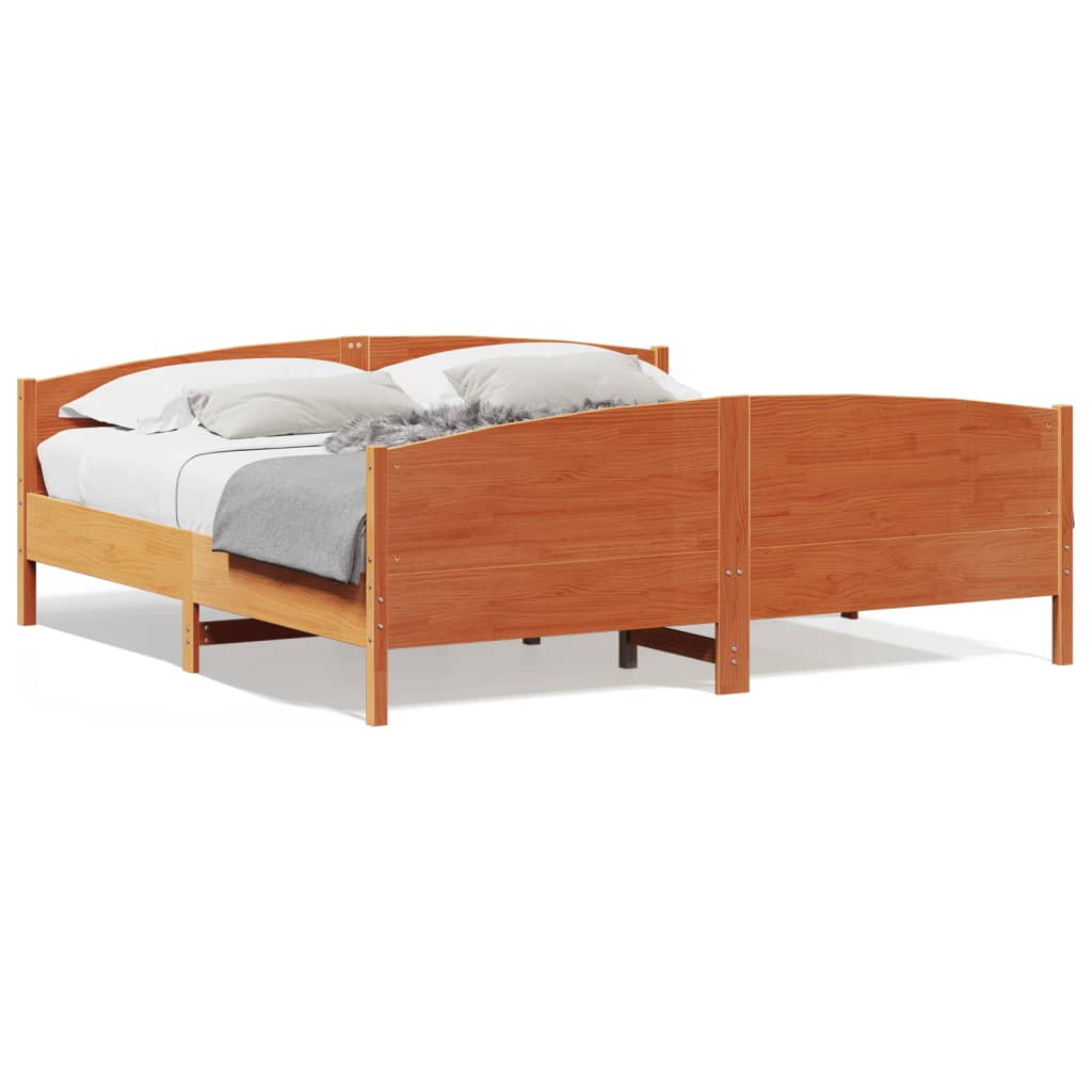 Bedframe met hoofdbord massief grenenhout wasbruin 180x200 cm – afbeelding 1