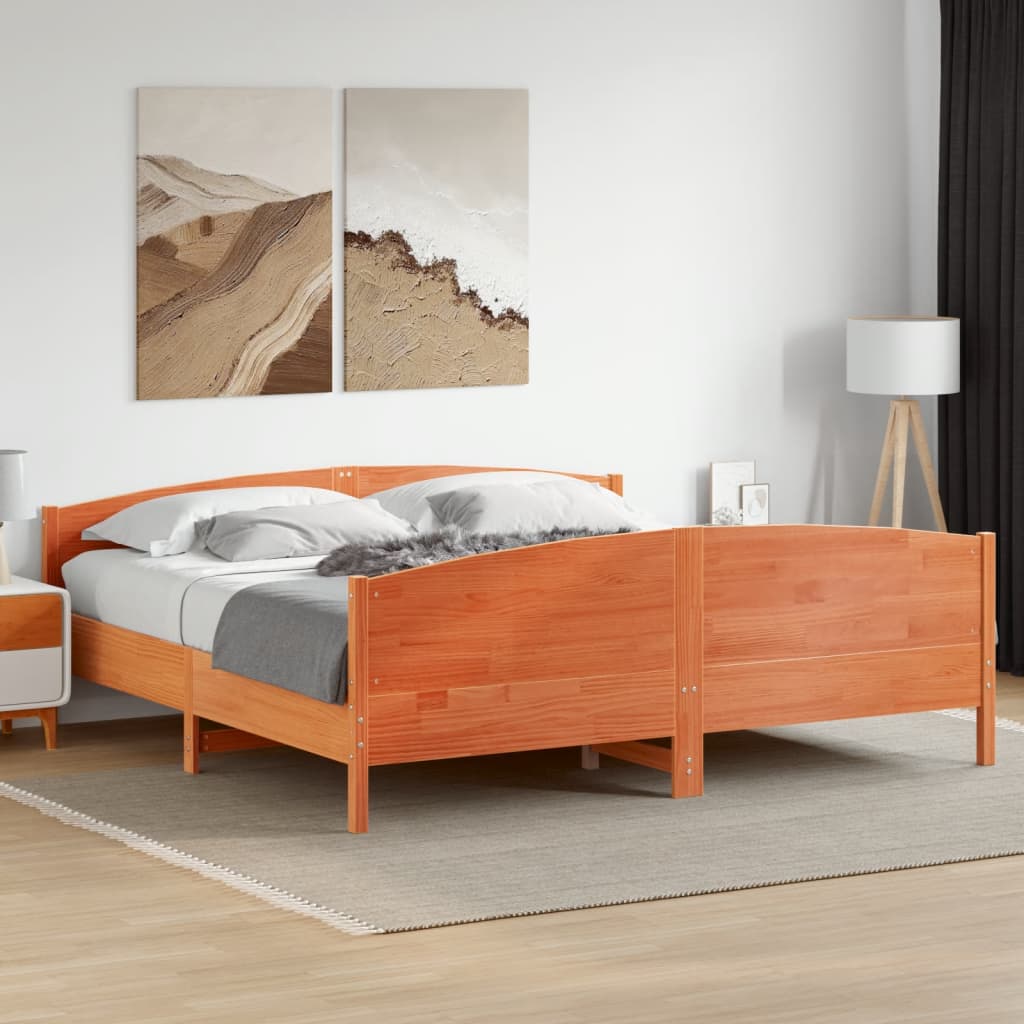 Bedframe met hoofdbord massief grenenhout wasbruin 180x200 cm – afbeelding 3