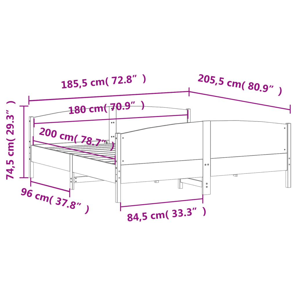 Bedframe met hoofdbord massief grenenhout wasbruin 180x200 cm – afbeelding 9