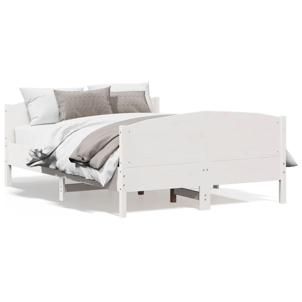 Bedframe met hoofdbord massief grenenhout wit 160x200 cm – afbeelding 1