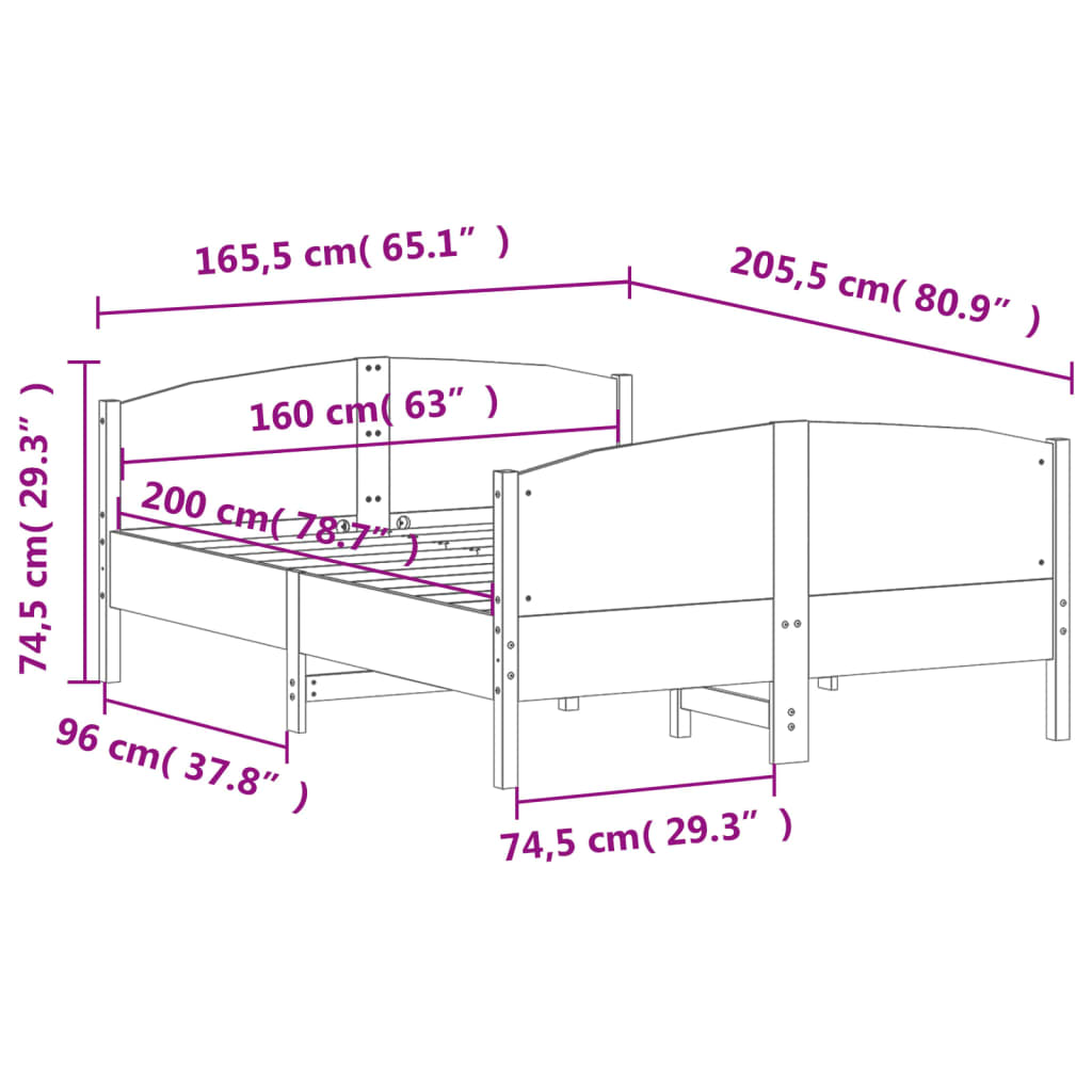 Bedframe met hoofdbord massief grenenhout wit 160x200 cm – afbeelding 9