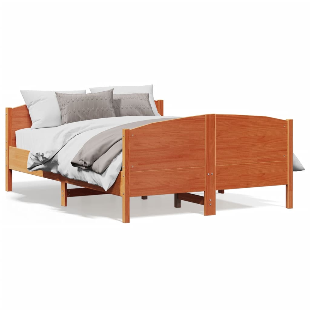 Bedframe met hoofdbord massief grenenhout wasbruin 150x200 cm – afbeelding 1