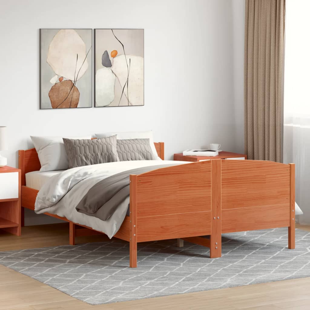 Bedframe met hoofdbord massief grenenhout wasbruin 150x200 cm – afbeelding 3