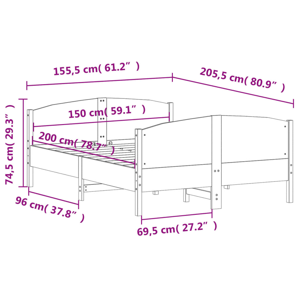 Bedframe met hoofdbord massief grenenhout wasbruin 150x200 cm – afbeelding 9