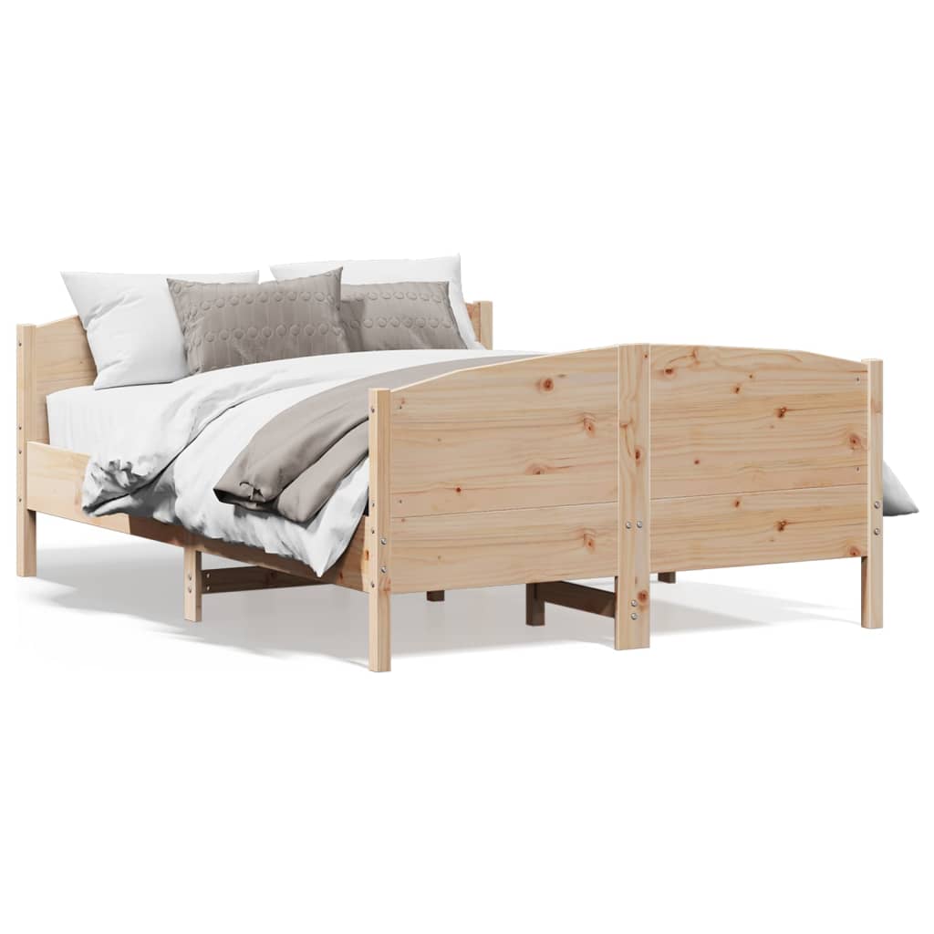 Bedframe met hoofdbord massief grenenhout wit 140x200 cm – afbeelding 1