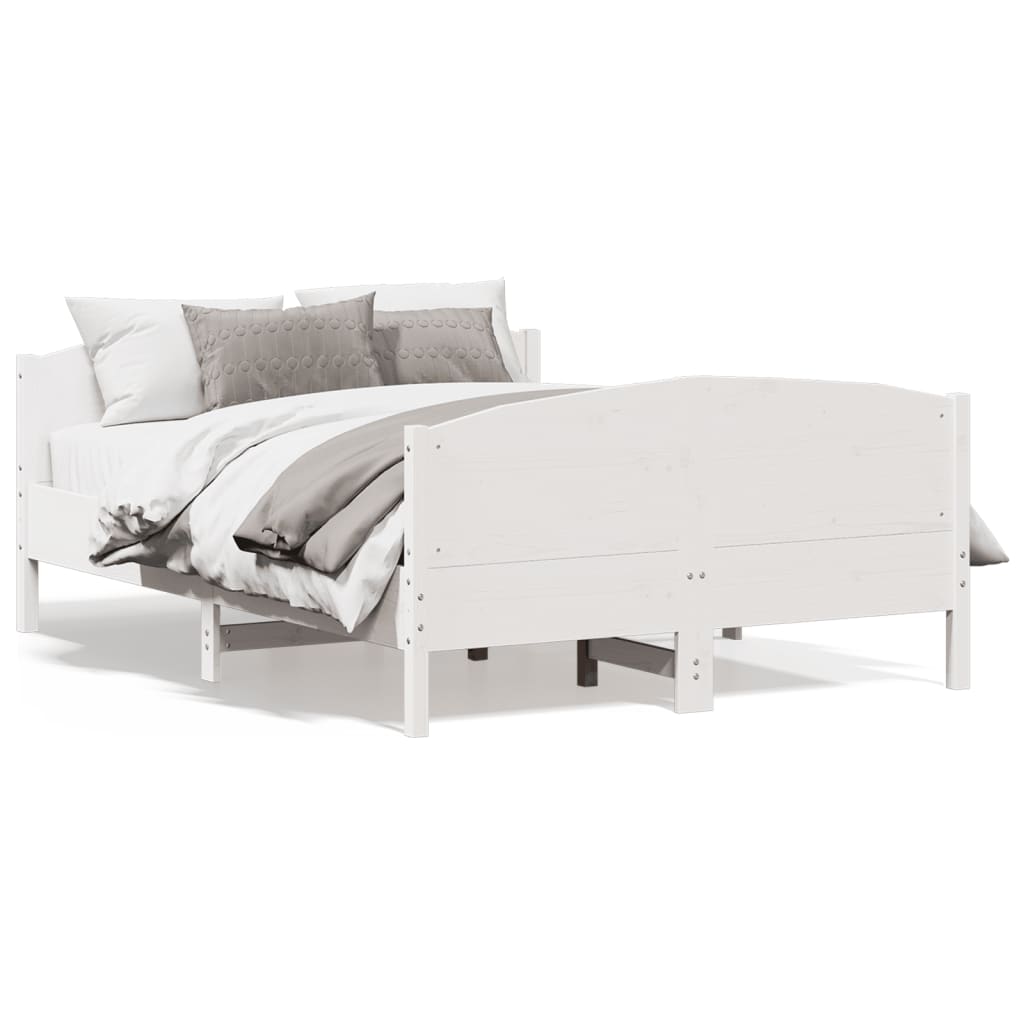 Bedframe met hoofdbord massief grenenhout wit 140x200 cm – afbeelding 1