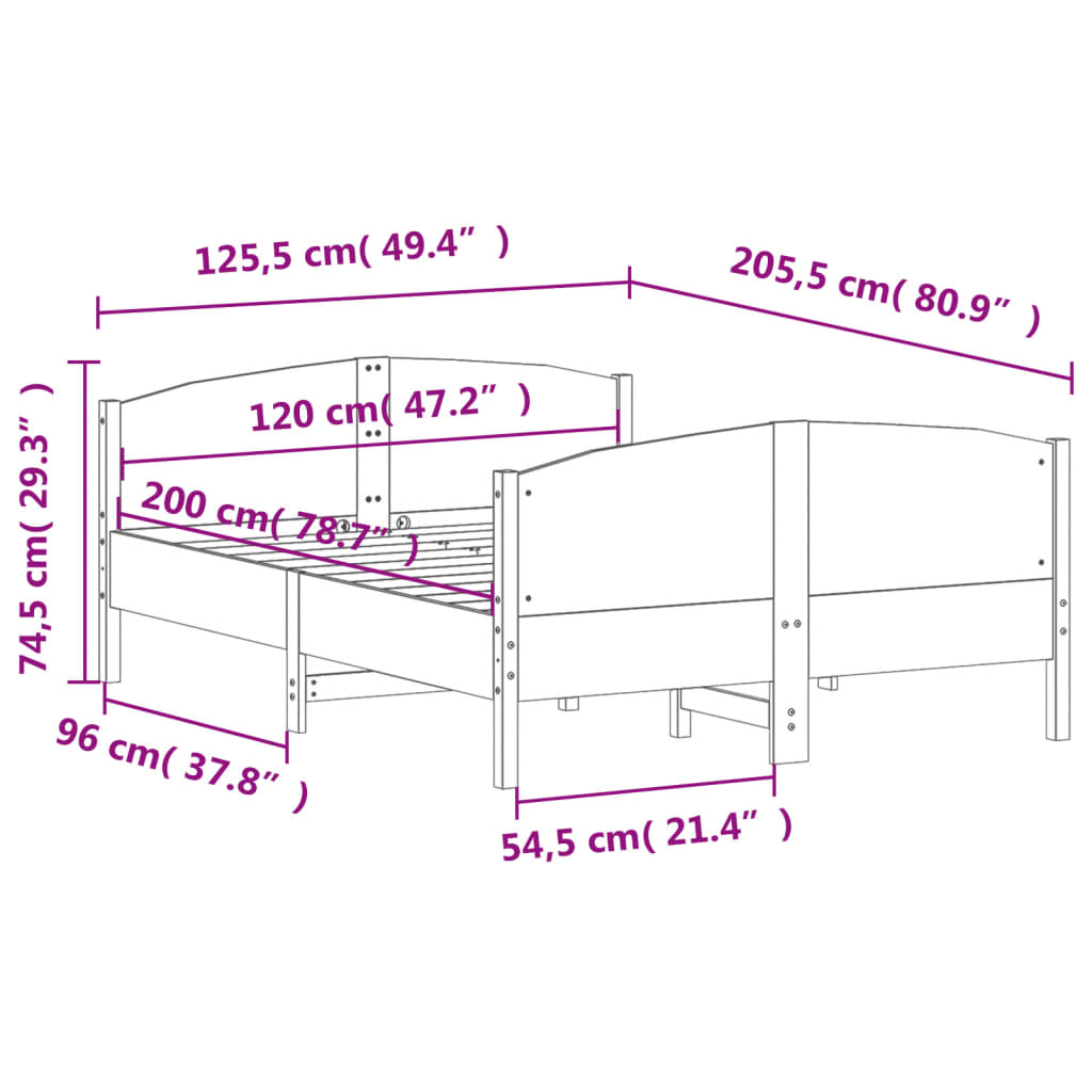 Bedframe met hoofdbord massief grenenhout 120x200 cm – afbeelding 9