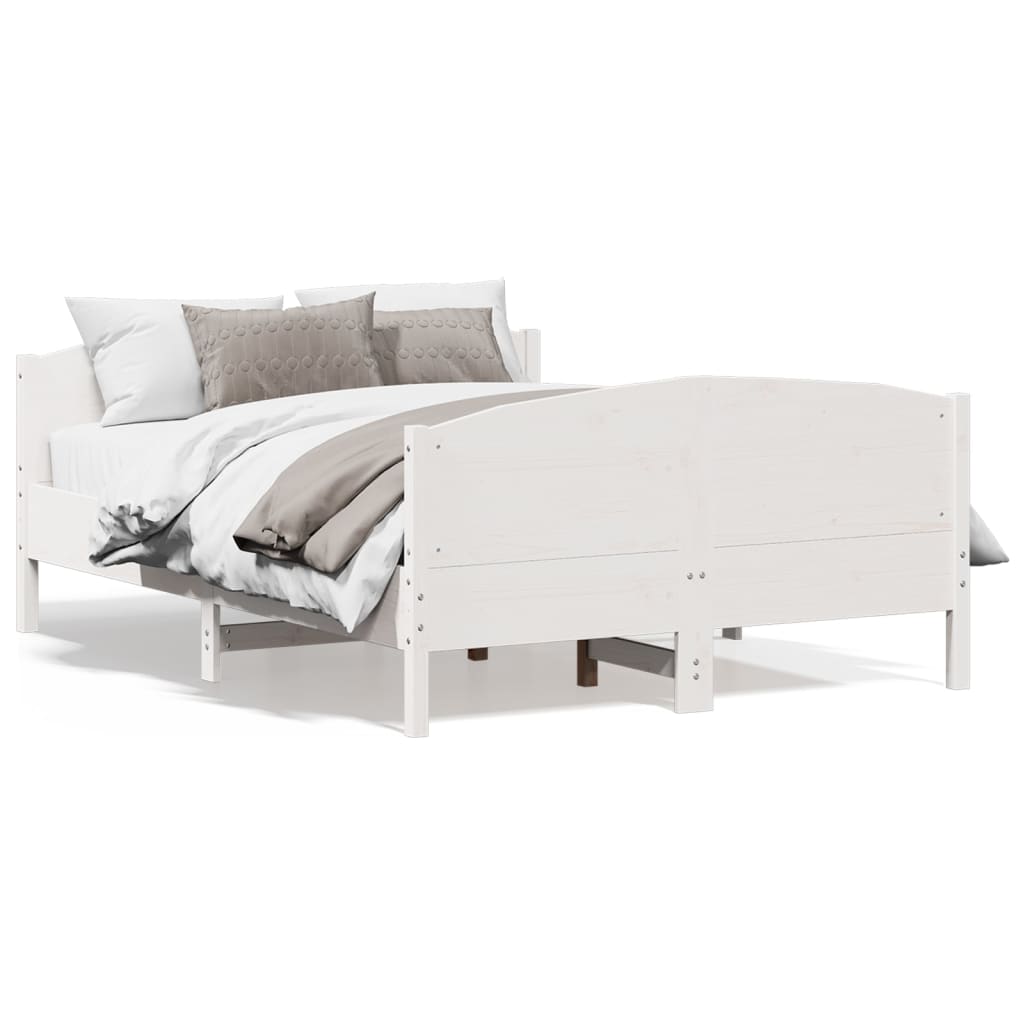 Bedframe met hoofdbord massief grenenhout wit 140x190 cm – afbeelding 1