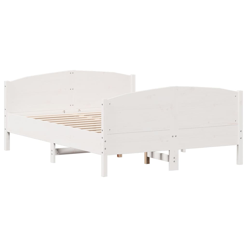 Bedframe met hoofdbord massief grenenhout wit 140x190 cm – afbeelding 2