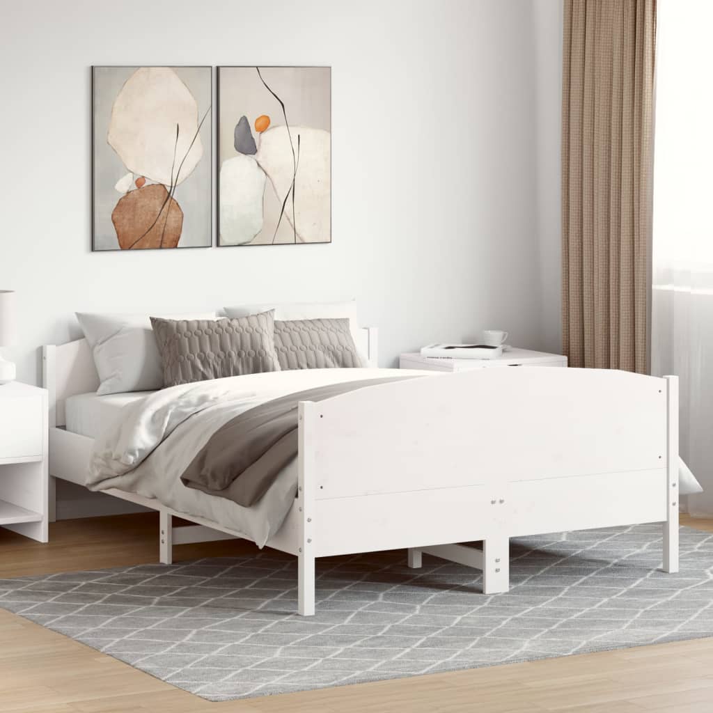 Bedframe met hoofdbord massief grenenhout wit 140x190 cm – afbeelding 3