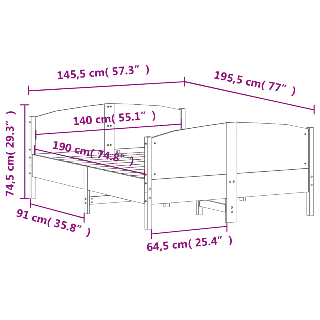 Bedframe met hoofdbord massief grenenhout wit 140x190 cm – afbeelding 9