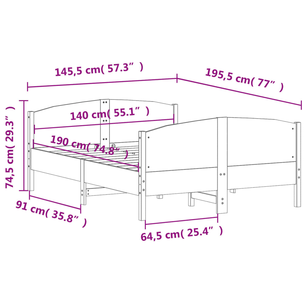 Bedframe met hoofdbord massief grenenhout wasbruin 140x190 cm – afbeelding 9