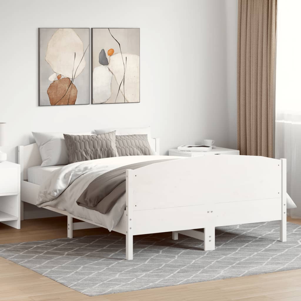 Bedframe met hoofdbord massief grenenhout wit 135x190 cm – afbeelding 3