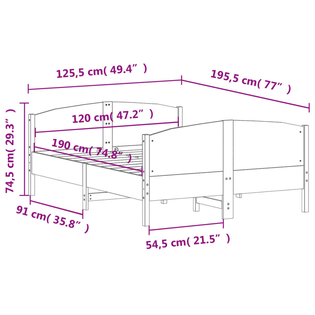 Bedframe met hoofdbord massief grenenhout 120x190 cm – afbeelding 9