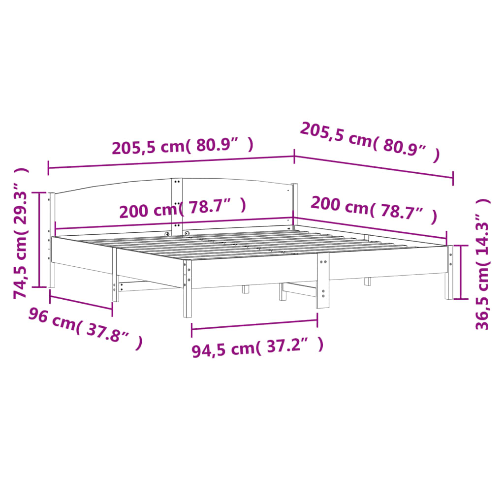Bedframe met hoofdbord massief grenenhout 200x200 cm – afbeelding 9