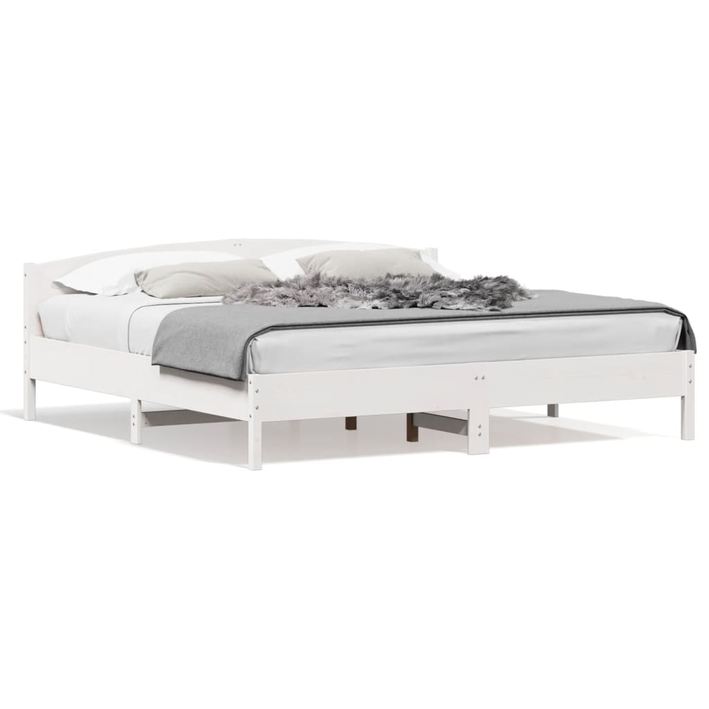 Bedframe met hoofdbord massief grenenhout wit 200x200 cm – afbeelding 1