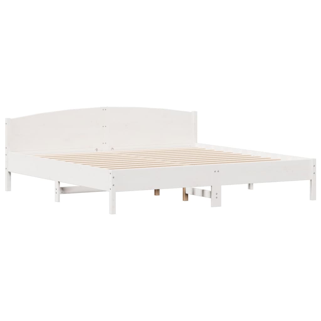 Bedframe met hoofdbord massief grenenhout wit 200x200 cm – afbeelding 2