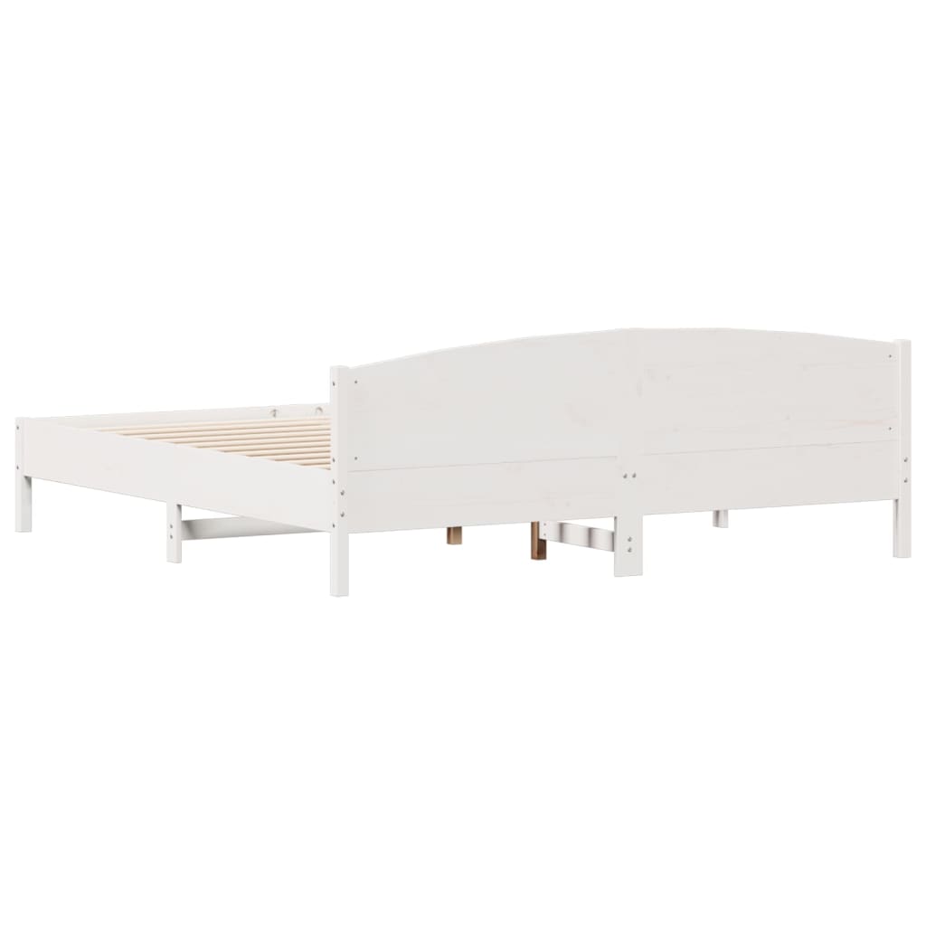 Bedframe met hoofdbord massief grenenhout wit 200x200 cm – afbeelding 6