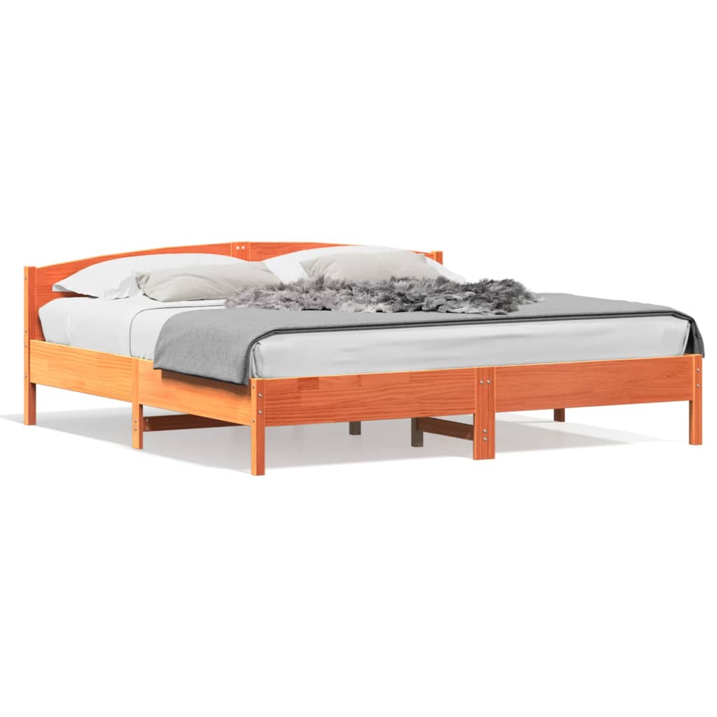 Bedframe met hoofdbord massief grenenhout wasbruin 200x200 cm – afbeelding 1