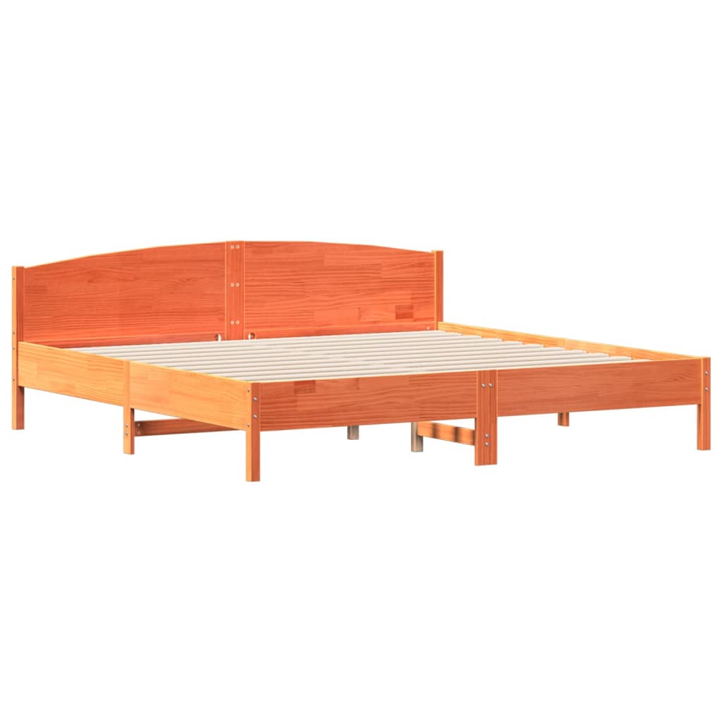 Bedframe met hoofdbord massief grenenhout wasbruin 200x200 cm – afbeelding 2