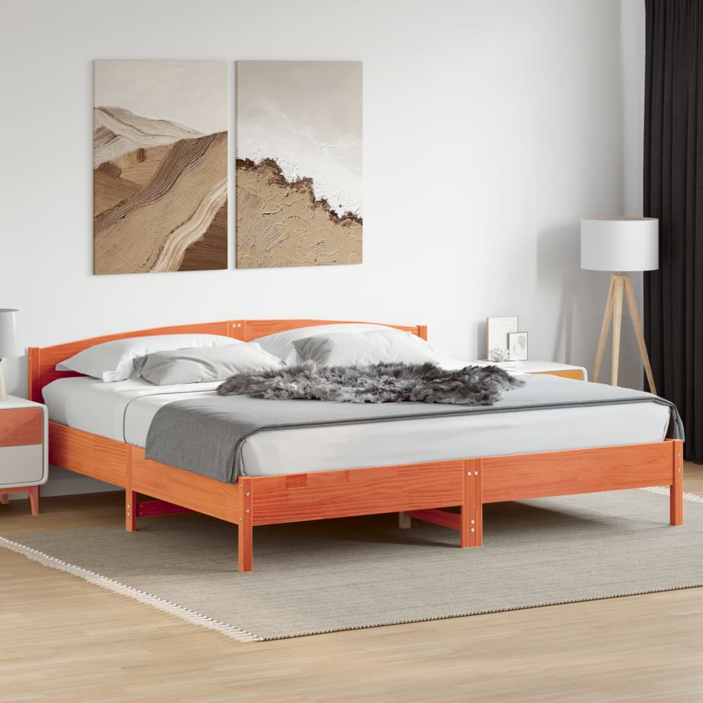Bedframe met hoofdbord massief grenenhout wasbruin 200x200 cm – afbeelding 3