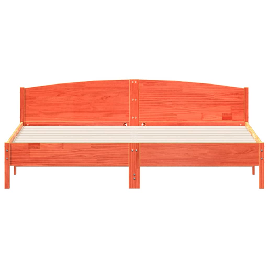 Bedframe met hoofdbord massief grenenhout wasbruin 200x200 cm – afbeelding 4