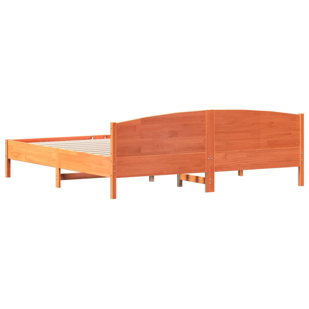 Bedframe met hoofdbord massief grenenhout wasbruin 200x200 cm – afbeelding 6