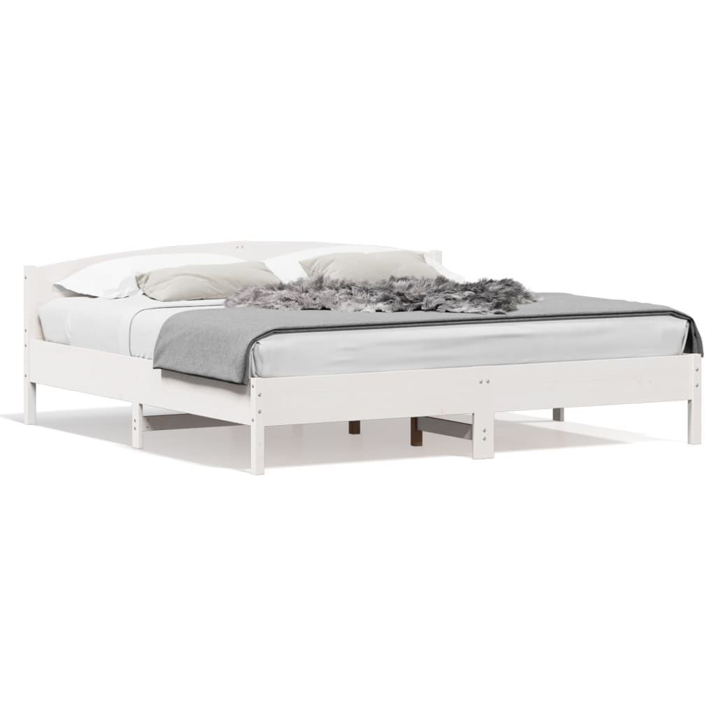 Bedframe met hoofdbord massief grenenhout wit 180x200 cm – afbeelding 1
