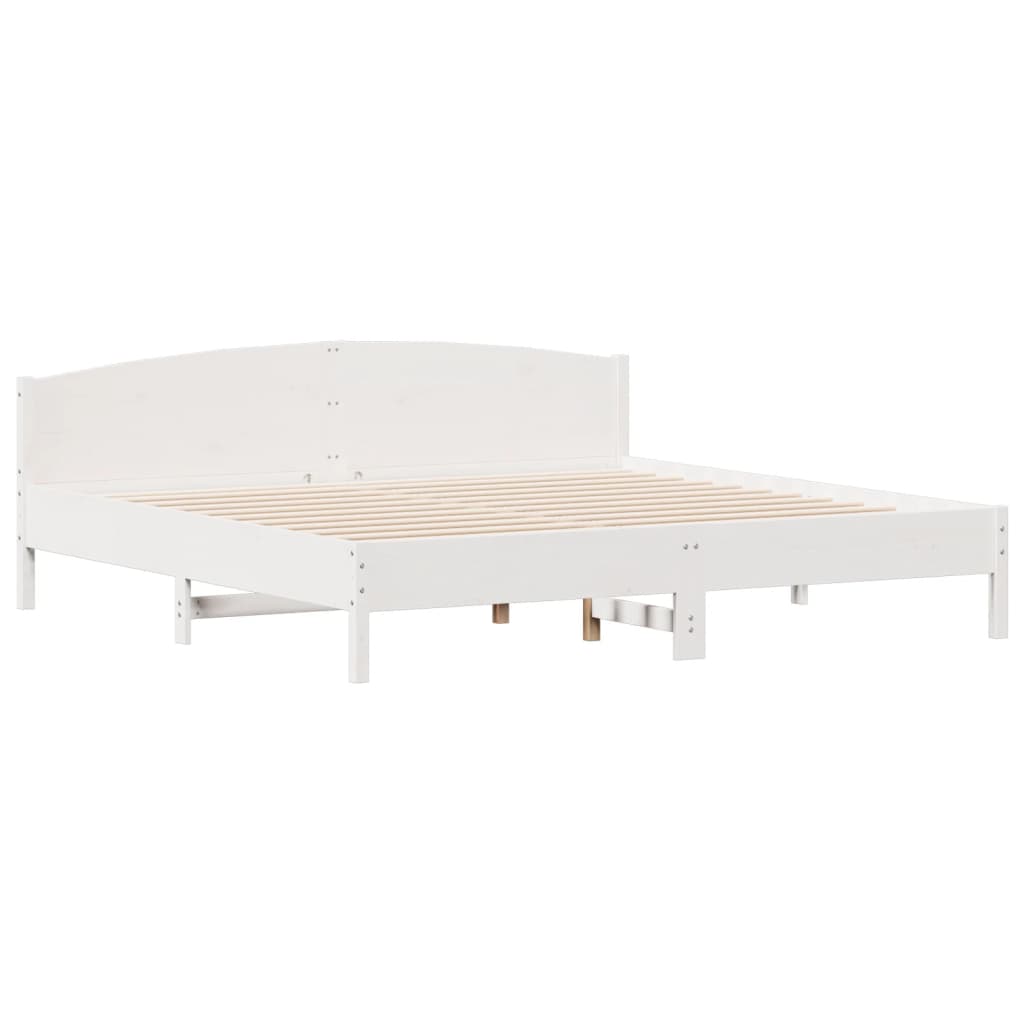 Bedframe met hoofdbord massief grenenhout wit 180x200 cm – afbeelding 2