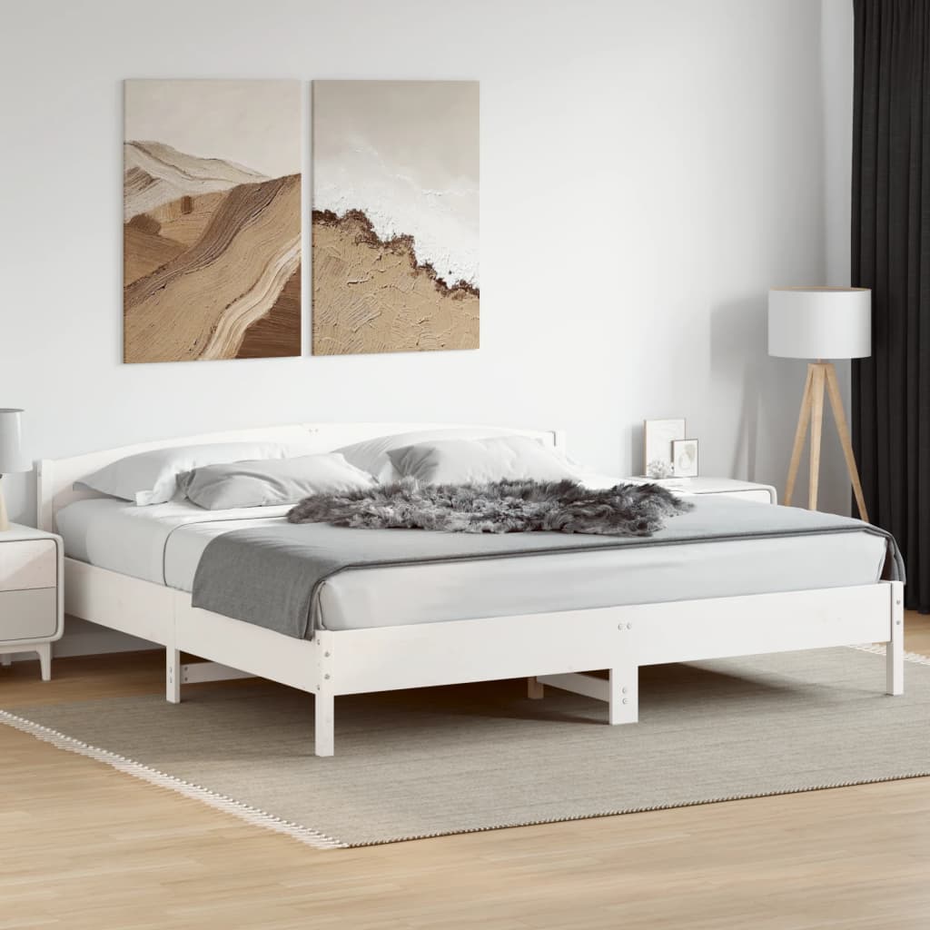 Bedframe met hoofdbord massief grenenhout wit 180x200 cm – afbeelding 3