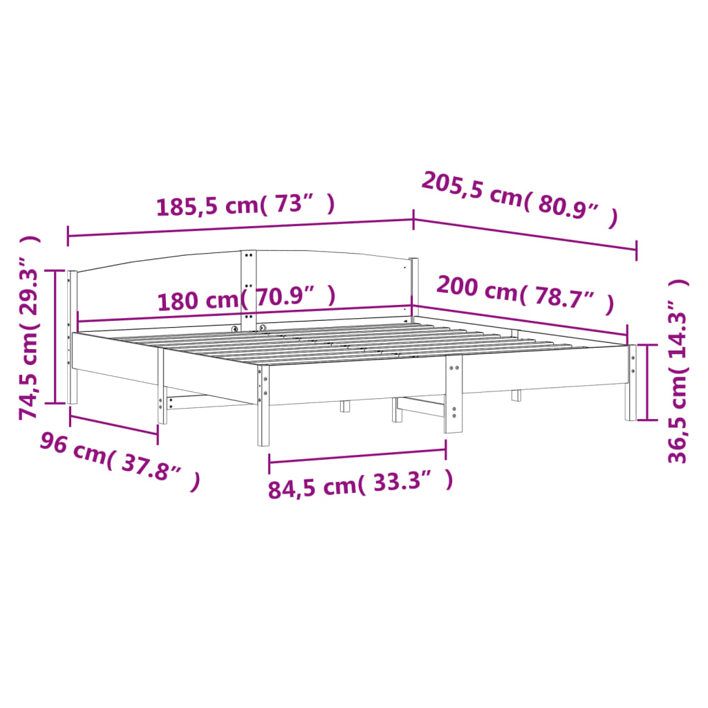 Bedframe met hoofdbord massief grenenhout wit 180x200 cm – afbeelding 9