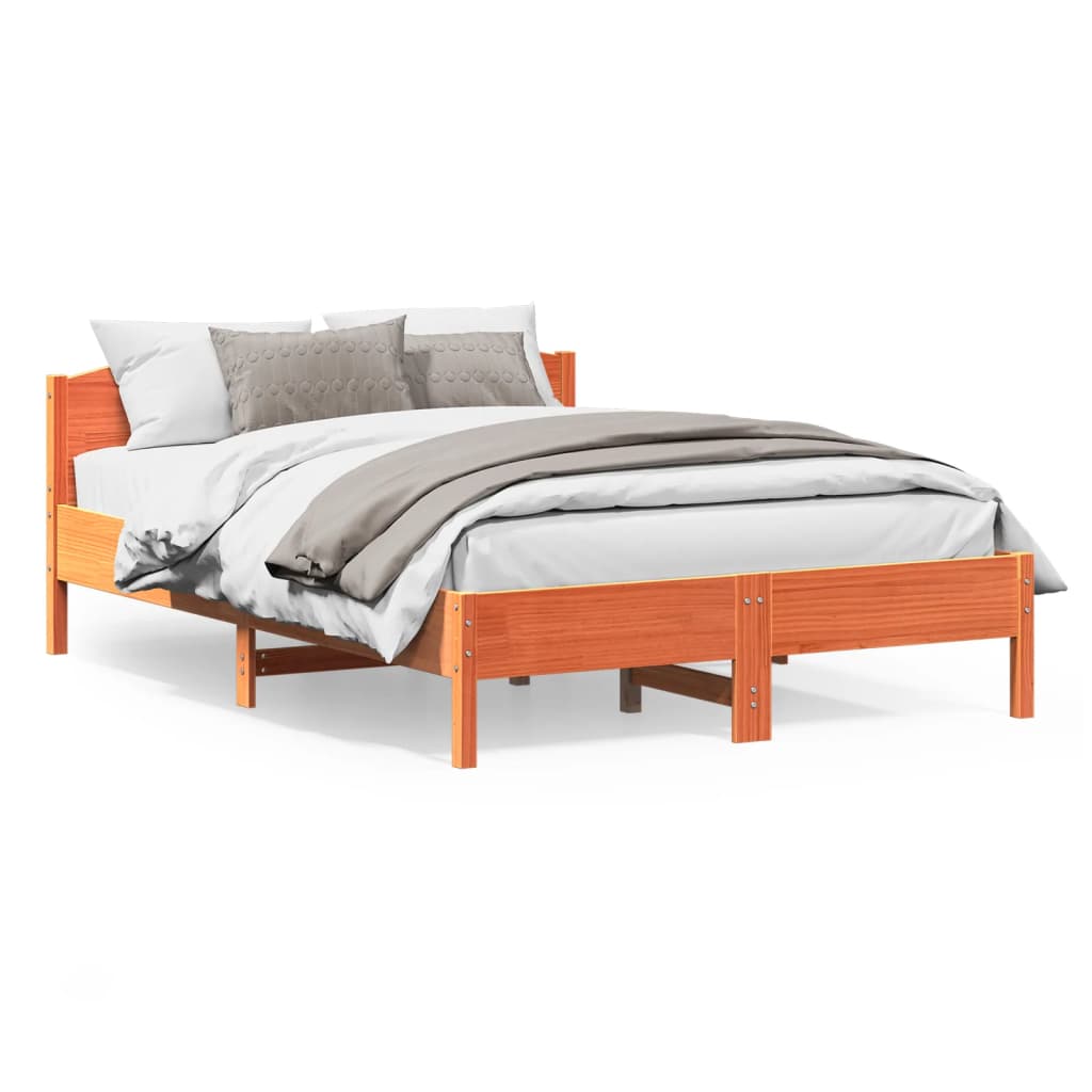 Bedframe met hoofdbord massief grenenhout wasbruin 160x200 cm – afbeelding 1