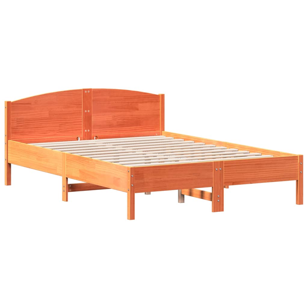 Bedframe met hoofdbord massief grenenhout wasbruin 160x200 cm – afbeelding 2