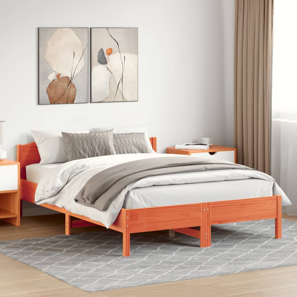Bedframe met hoofdbord massief grenenhout wasbruin 160x200 cm – afbeelding 3